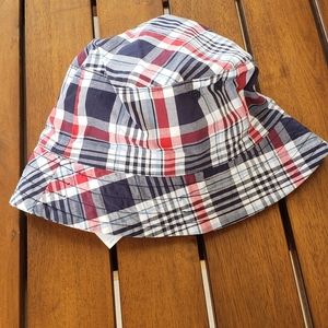 NWT Janie and Jack red, white, navy and light blue patchwork plaid bucket hat